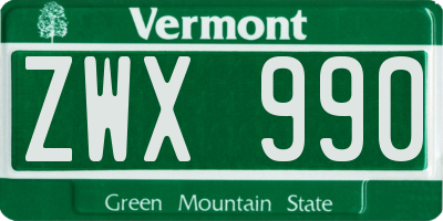 VT license plate ZWX990