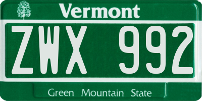 VT license plate ZWX992