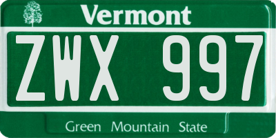 VT license plate ZWX997