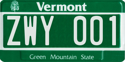 VT license plate ZWY001