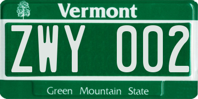 VT license plate ZWY002