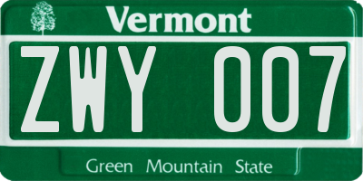 VT license plate ZWY007