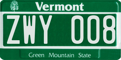 VT license plate ZWY008