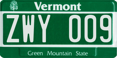 VT license plate ZWY009