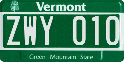 VT license plate ZWY010