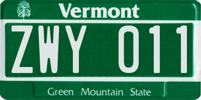 VT license plate ZWY011