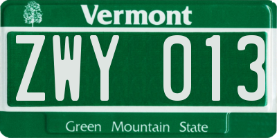 VT license plate ZWY013