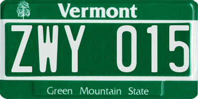 VT license plate ZWY015