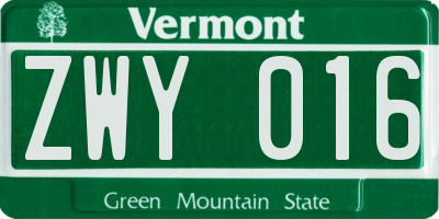 VT license plate ZWY016