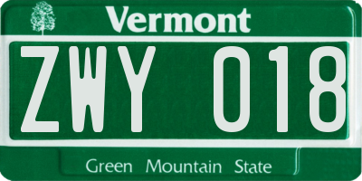 VT license plate ZWY018