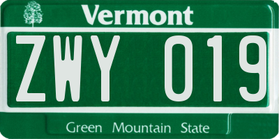 VT license plate ZWY019