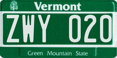 VT license plate ZWY020