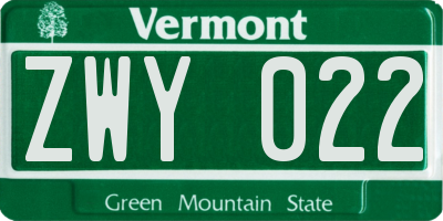 VT license plate ZWY022