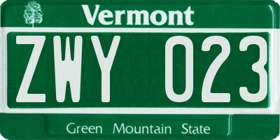 VT license plate ZWY023