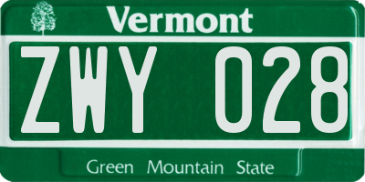 VT license plate ZWY028