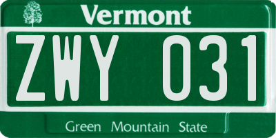 VT license plate ZWY031
