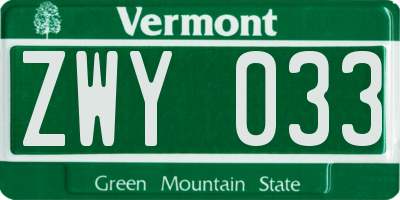 VT license plate ZWY033