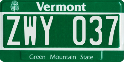 VT license plate ZWY037