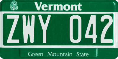 VT license plate ZWY042