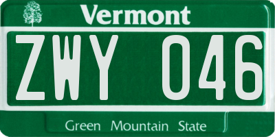 VT license plate ZWY046
