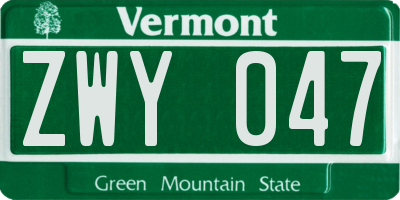 VT license plate ZWY047