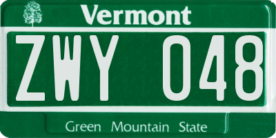 VT license plate ZWY048