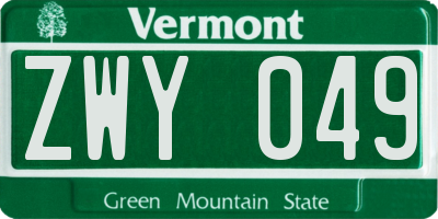 VT license plate ZWY049