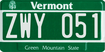 VT license plate ZWY051