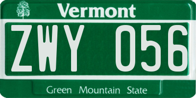VT license plate ZWY056