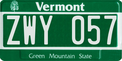 VT license plate ZWY057