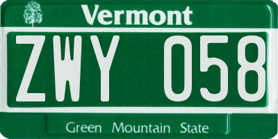VT license plate ZWY058