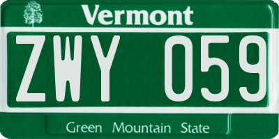 VT license plate ZWY059