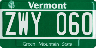 VT license plate ZWY060