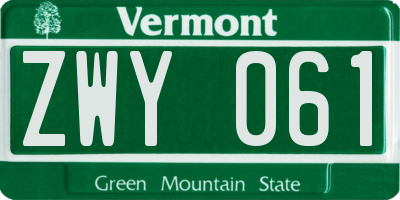 VT license plate ZWY061
