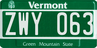 VT license plate ZWY063