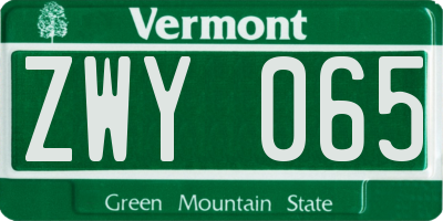 VT license plate ZWY065