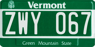VT license plate ZWY067