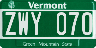 VT license plate ZWY070