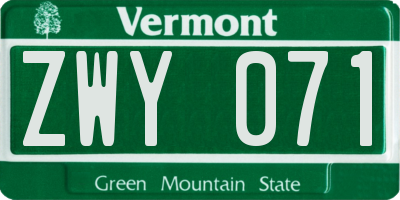 VT license plate ZWY071