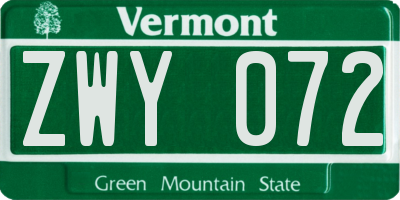 VT license plate ZWY072