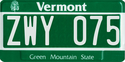 VT license plate ZWY075