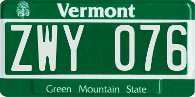 VT license plate ZWY076