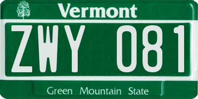 VT license plate ZWY081