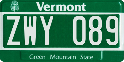 VT license plate ZWY089