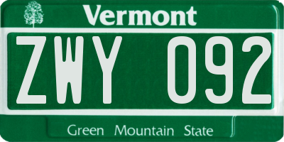 VT license plate ZWY092