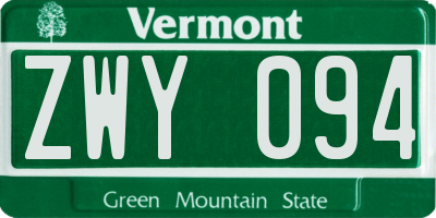 VT license plate ZWY094