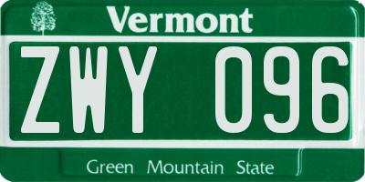 VT license plate ZWY096