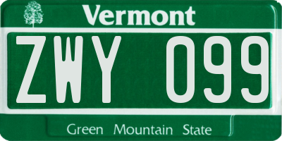 VT license plate ZWY099