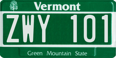 VT license plate ZWY101