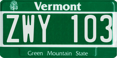VT license plate ZWY103